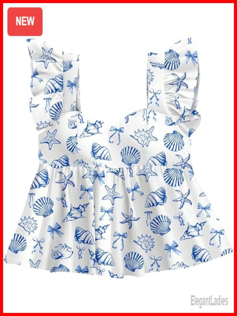 Women's Boho Shell Print Peplum Babydoll Top Ruffle Cap Sleeve Summer Casual